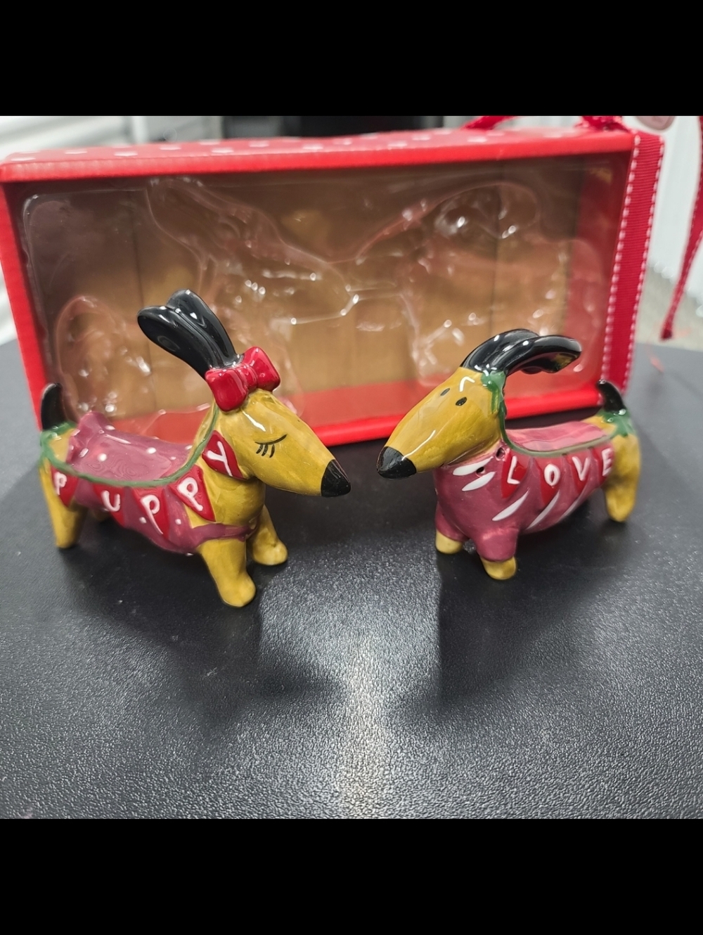 Dachshund Dog Doxie Couple Salt Pepper Set Collectible Ceramic By Blue Sky New